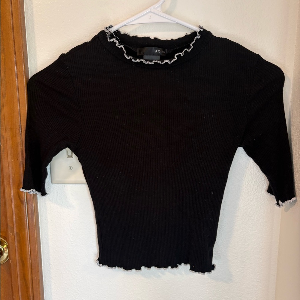 Aqua Black Ribbed T Shirt XS